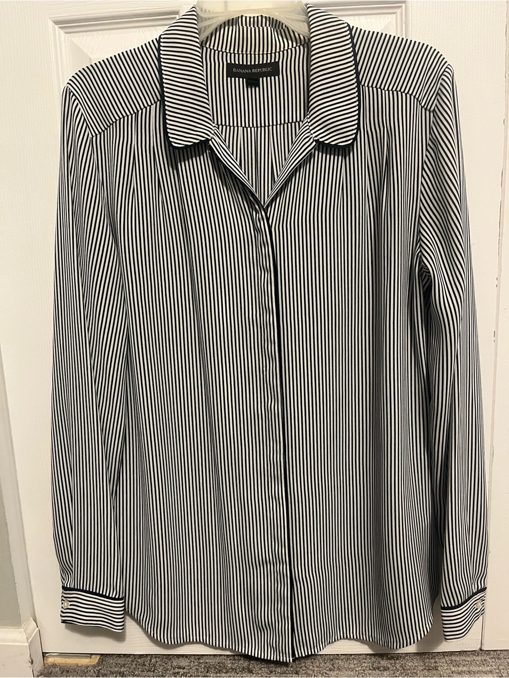 Banana Republic Black and White Vertical Stripe Blouse